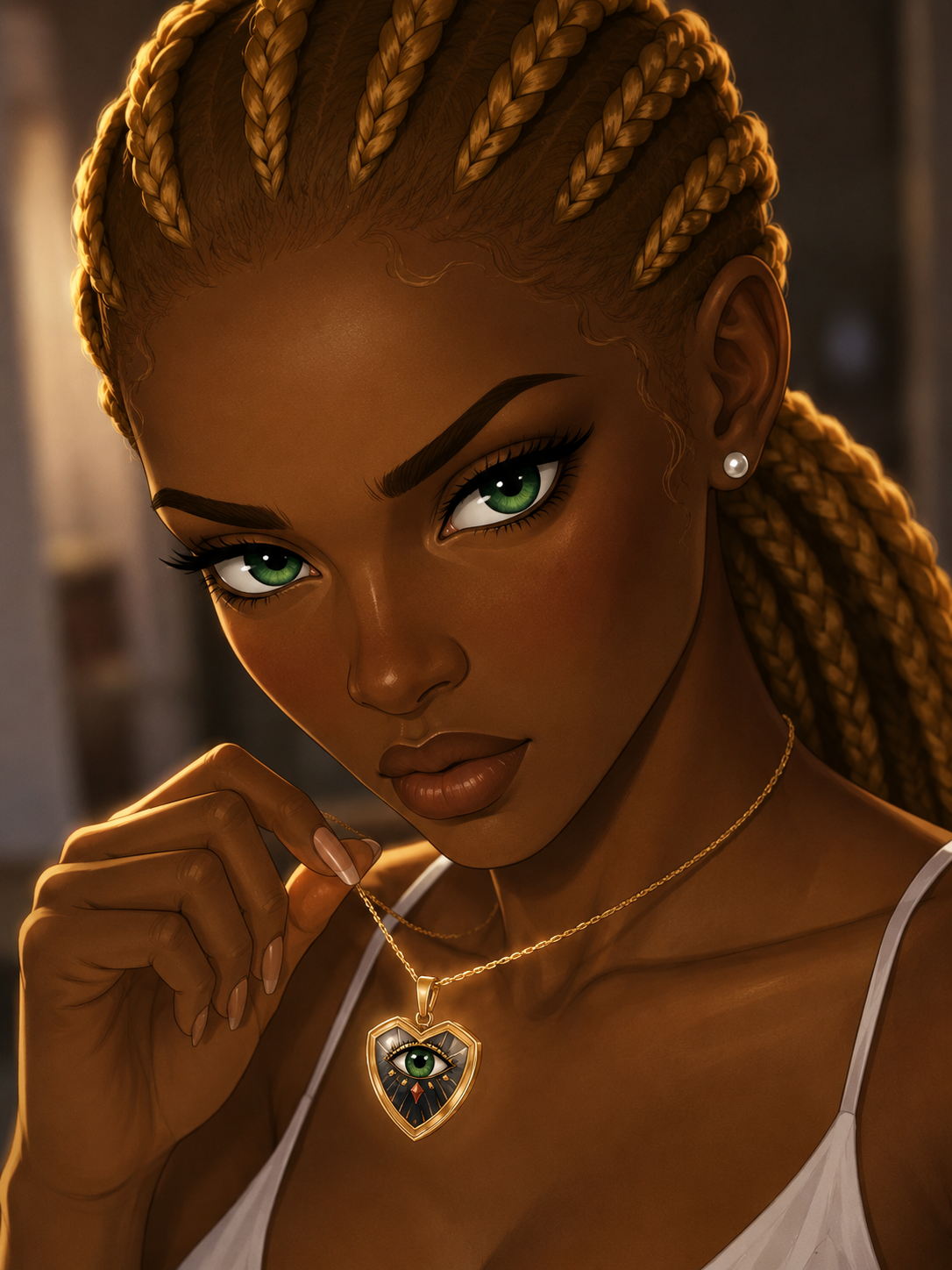 A golden necklace catching impossible light